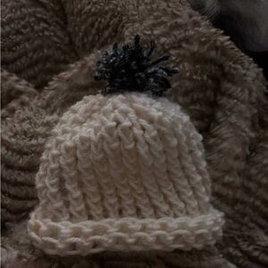 Cozy Cream Knit Kids Beanie with Black Pom